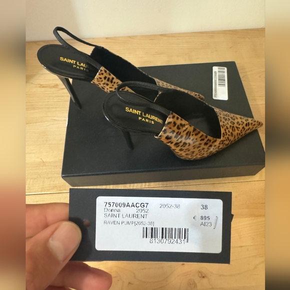 NIB Saint Laurent Raven Slingback Pumps In Leopard print Patent Leather 38 (8) - Picture 4 of 7